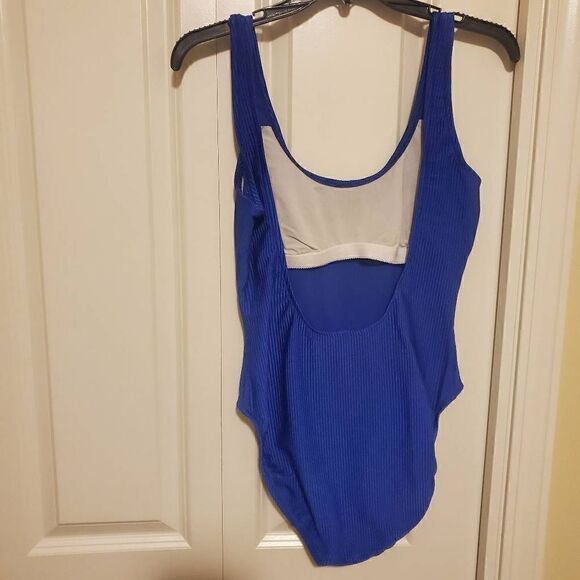 Palm Point Vintage Blue Ribbed Onepiece Swimsuit Large - Picture 3 of 10